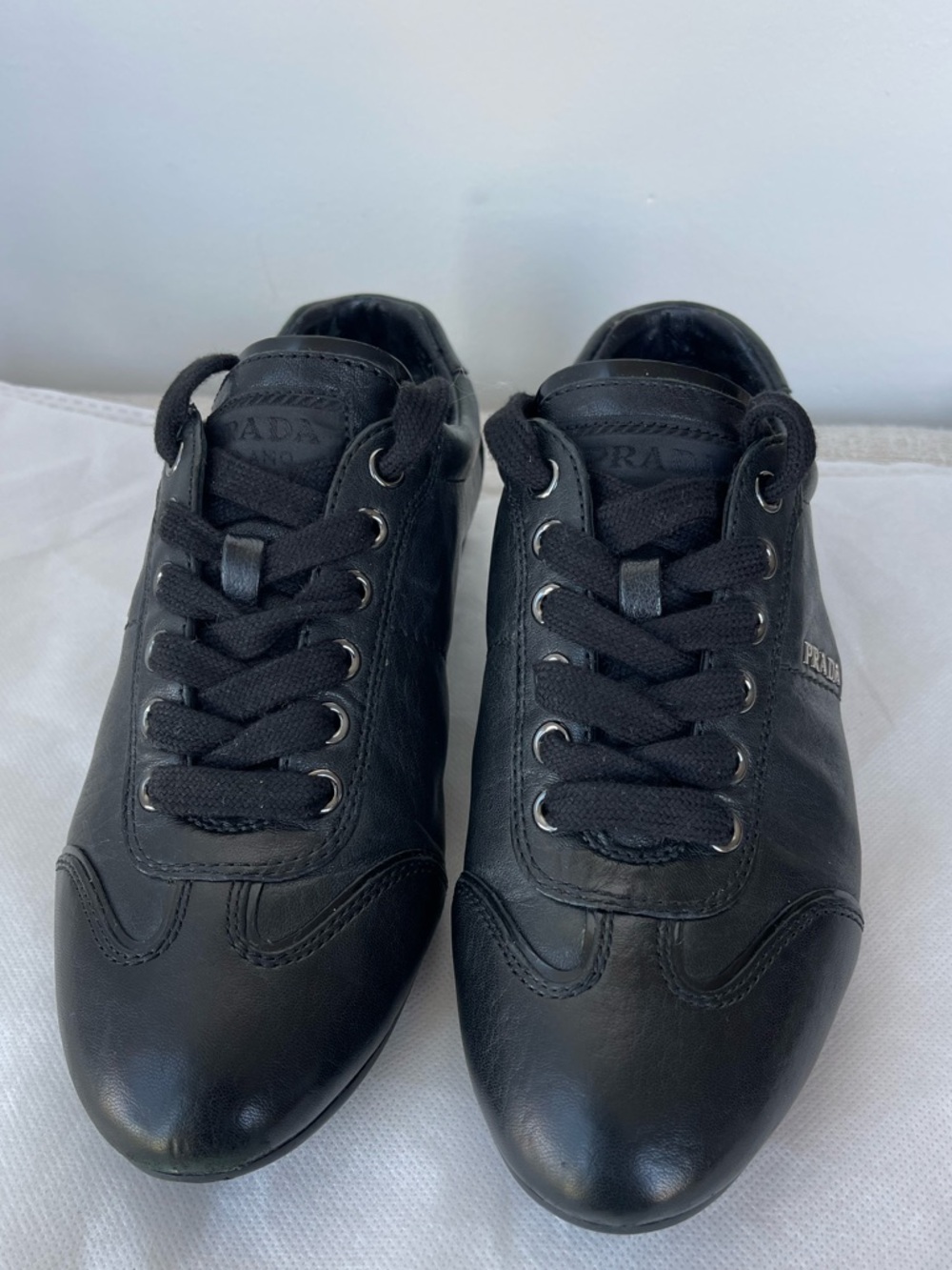 Prada Montecarlo Logo Plaque Black Leather Low-Top Lace Up Trainers 35.5 - Picture 4 of 15